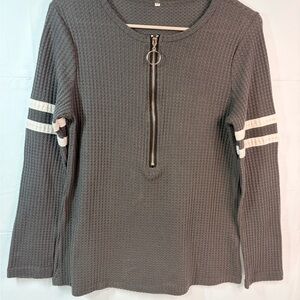 Charcoal Long Sleeve Top with Zipper Accent